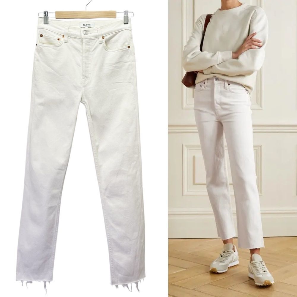 RE/DONE 90s High Rise Ankle Crop Raw Hem Jeans in Vintage White Size 26 | 2